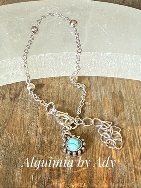 Simple boho + Silver Bracelet with Turquoise Accent